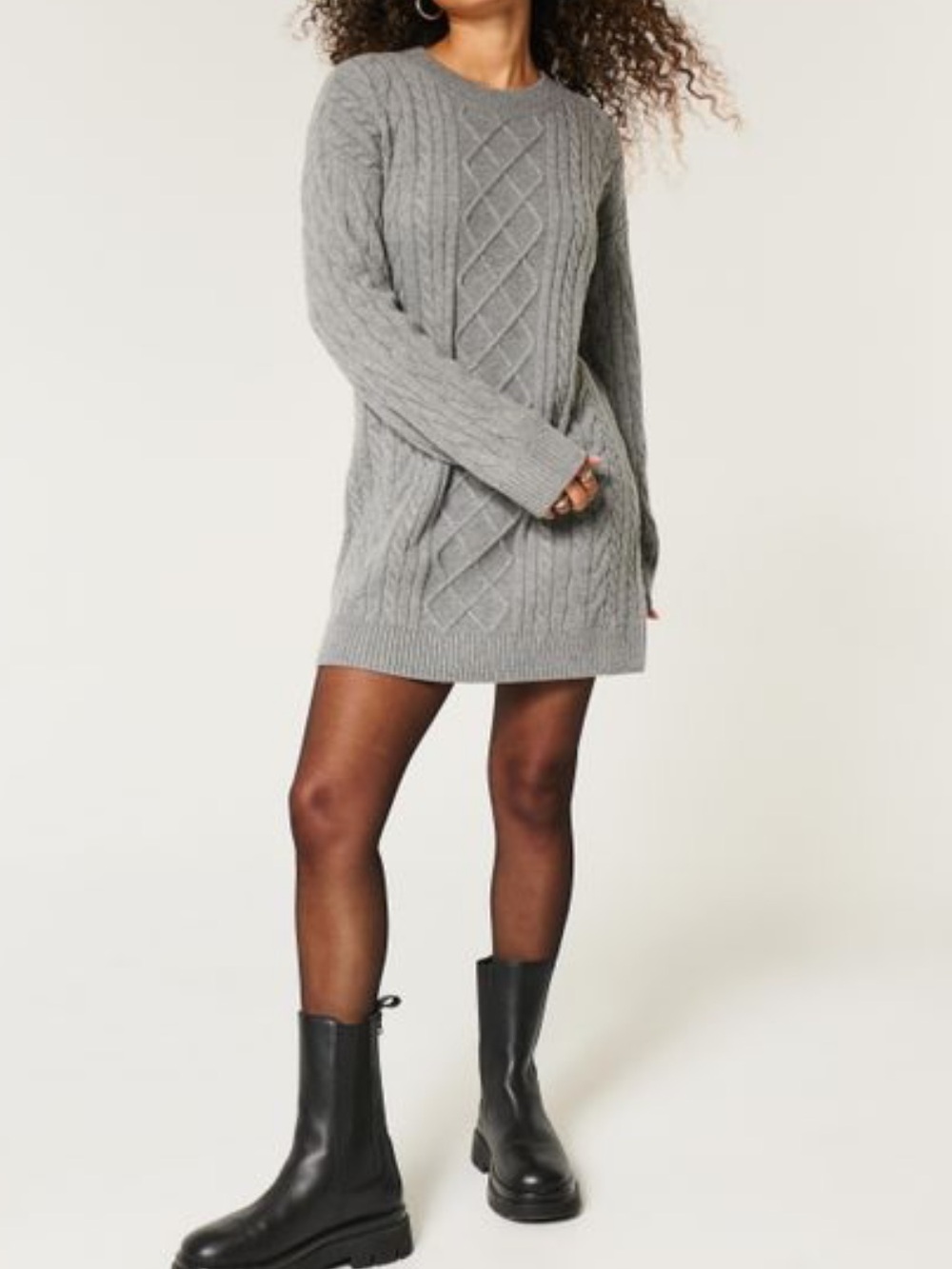 Hollister Cable-Knit Crew Dress Mini Dress in Gray Size Medium NWT
